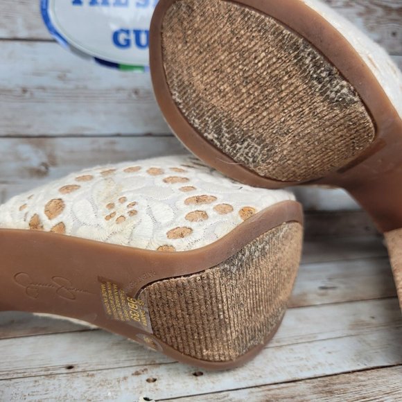 Jessica Simpson Women Size 9B Brown/ White Ankle Strap High Block Heels Shoes - Picture 11 of 13